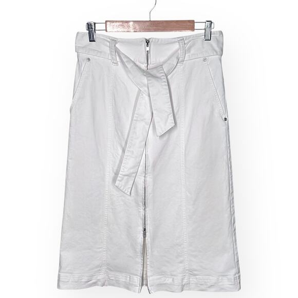 THAKOON COLLECTIVE White Denim Midi Skirt Belted Coquette Trendy Brunch A-Line - Picture 3 of 13